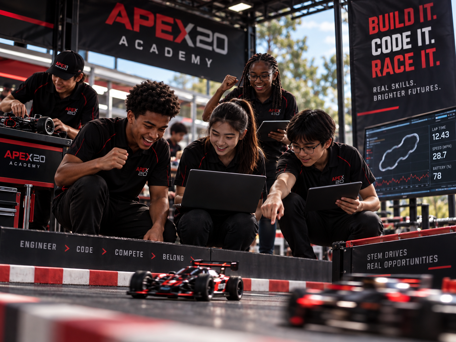 Students in the APEX 20 APEX RC MOTORSPORT LAB