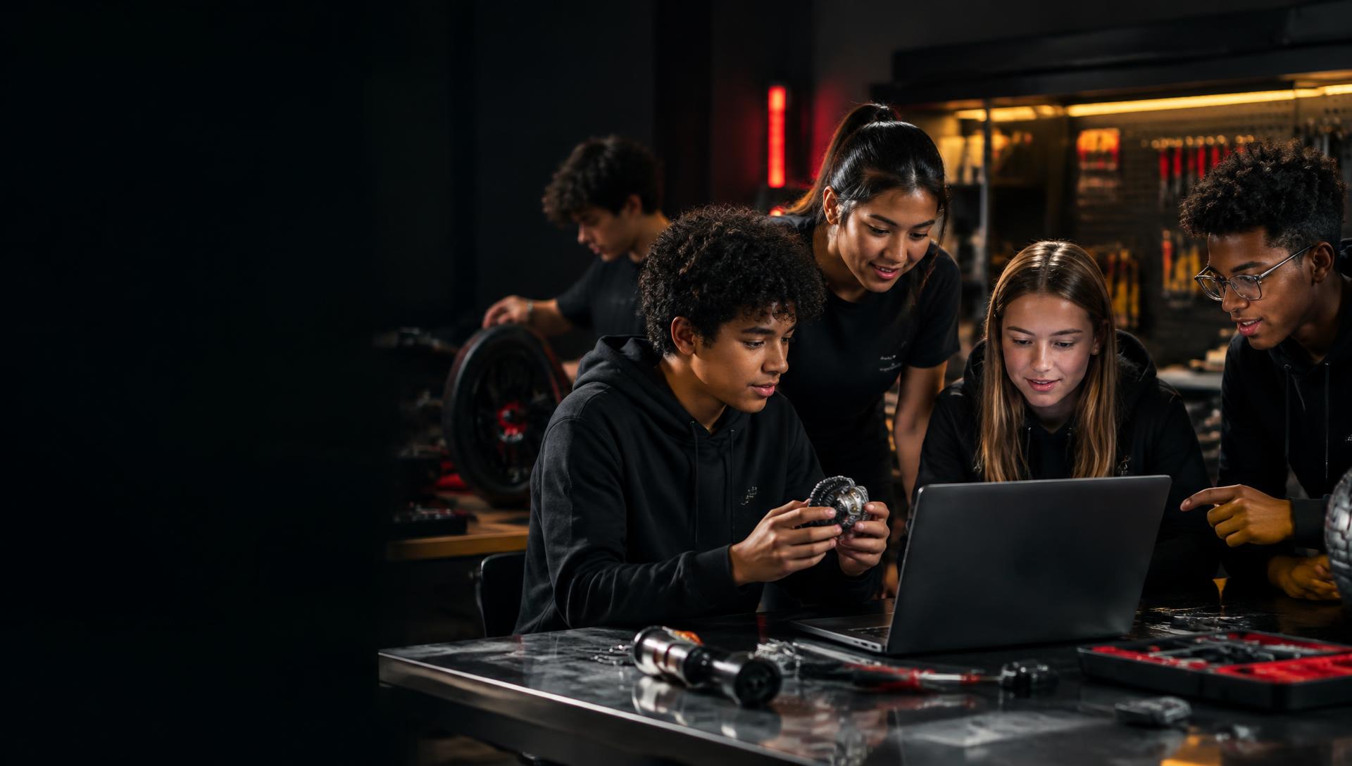 Teenagers collaborating on an engineering project